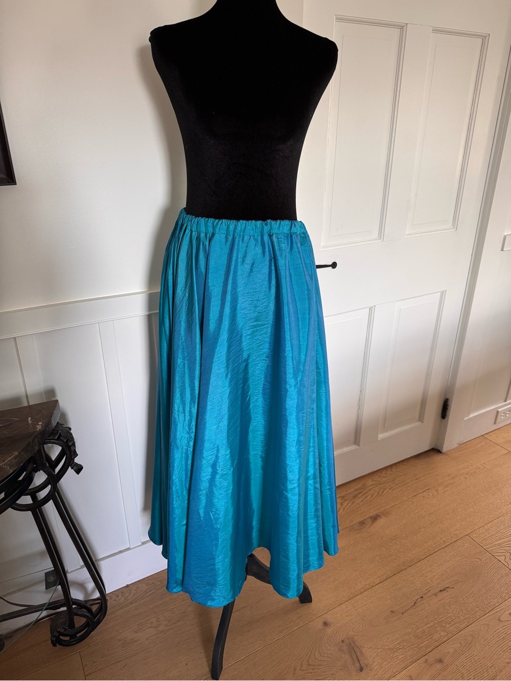 Turquoise Satin A-Line Maxi Skirt - Women